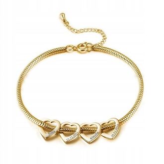LB039e Bransoletka ŻMIJKA z czterema SERCAMI ze stali CHIRURGICZNEJ z grawerem złota