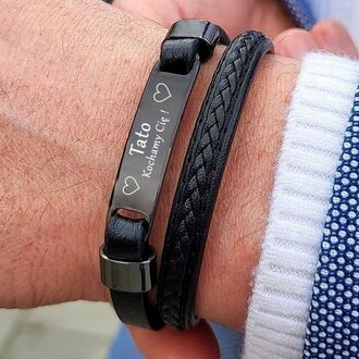 TB145 ELEGANCKA bransoletka skórzana dla OJCA SYNA z grawerem